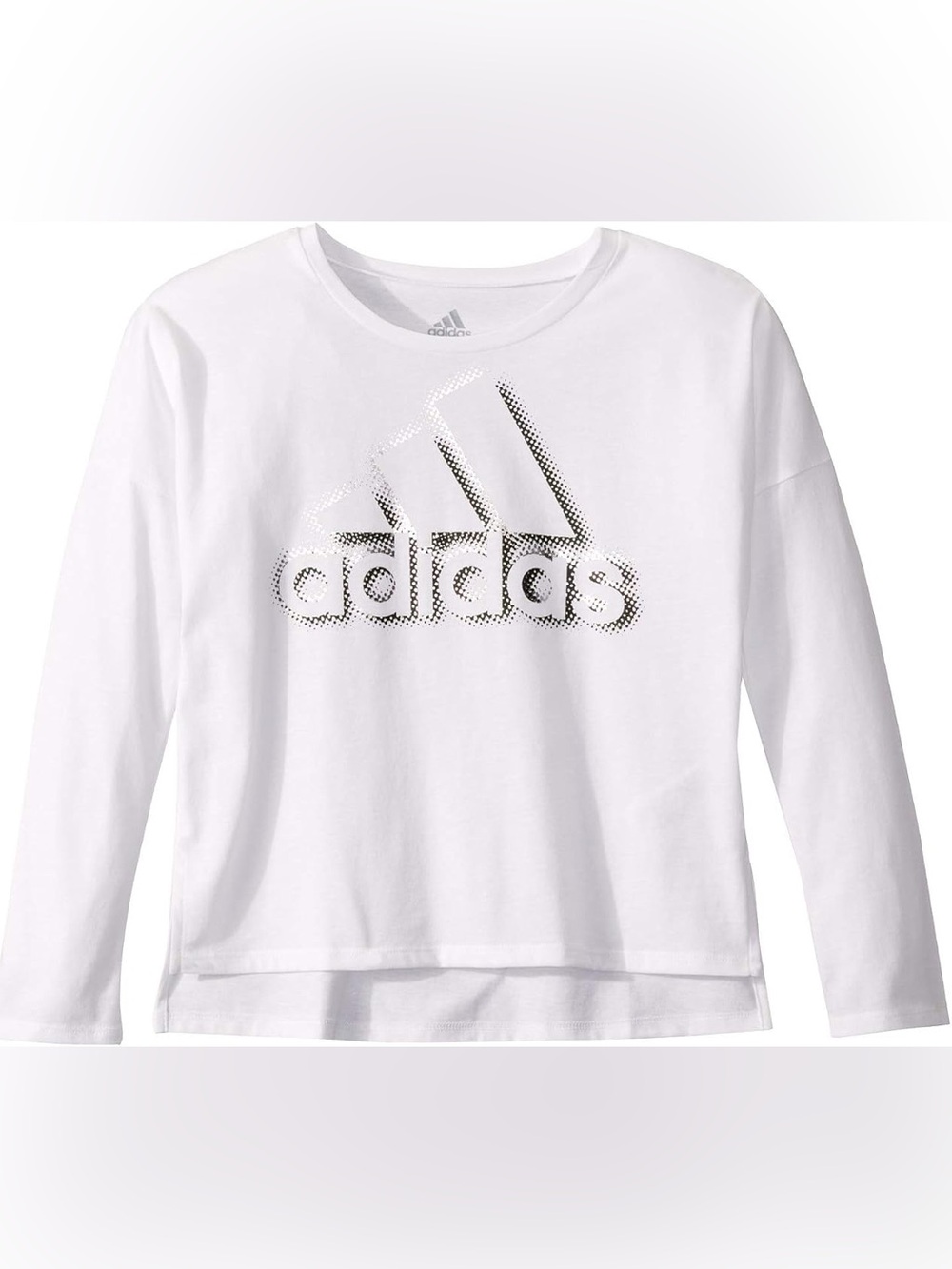 adidas White Long Sleeve Tee with Metallic Logo